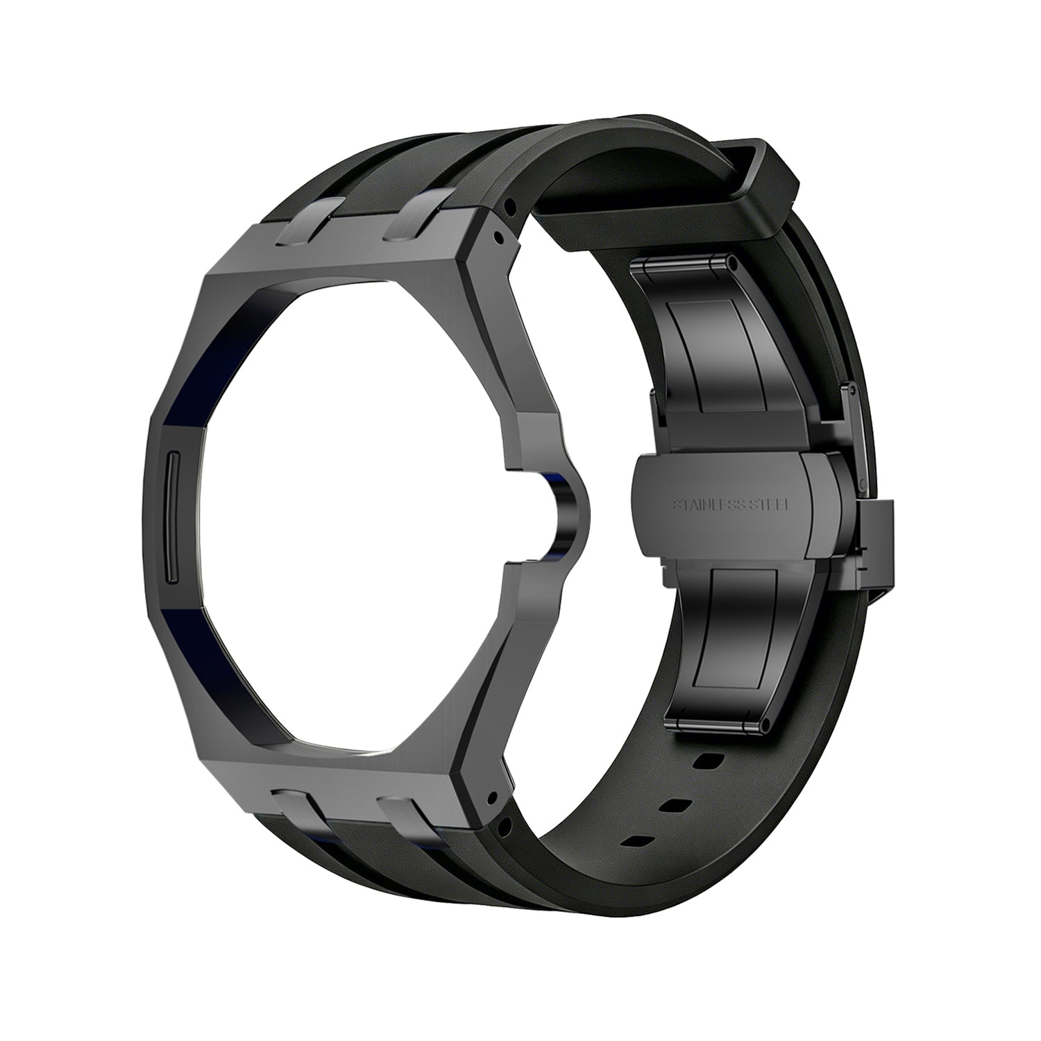 Luxury Stainless Steel Case With Silicon Strap For Swatch (3 o'clock Position Crown )