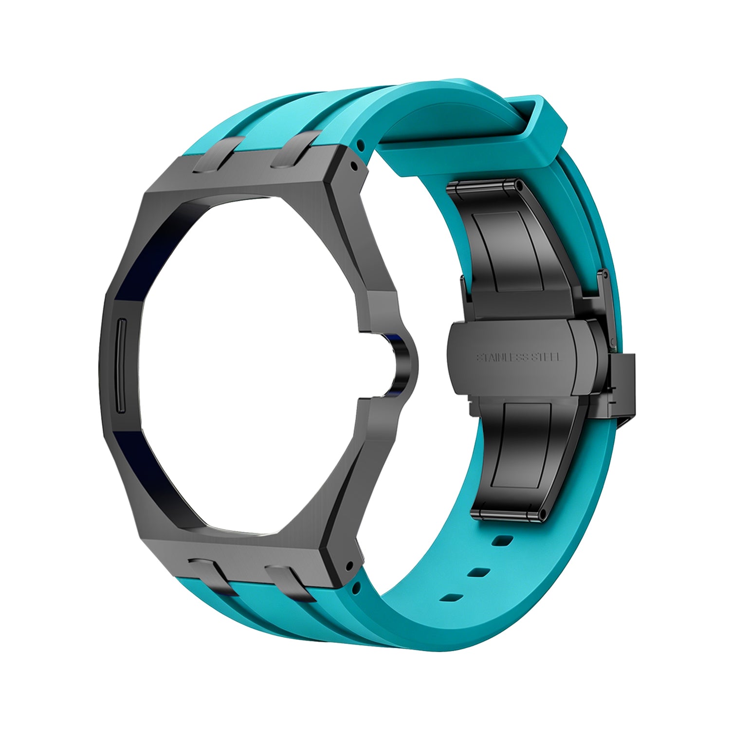 Luxury Stainless Steel Case With Silicon Strap For Swatch (3 o'clock Position Crown )