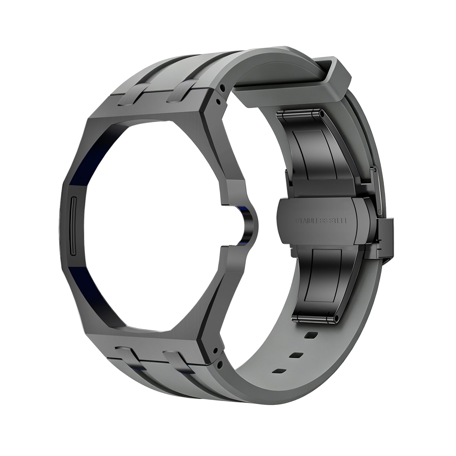 Luxury Stainless Steel Case With Silicon Strap For Swatch (3 o'clock Position Crown )