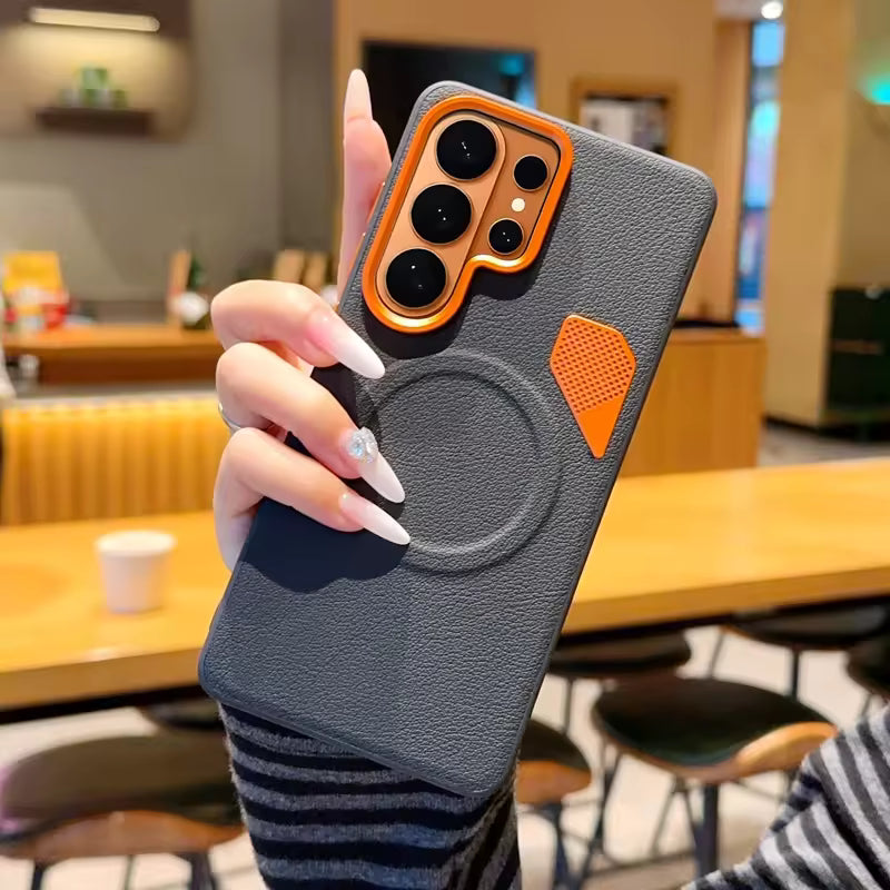 Magnetic Matte PU Case For Samsung