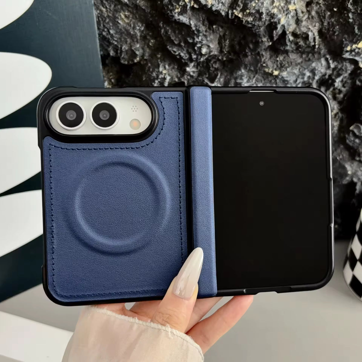 Stitched VeganLeather Texture Case For iPhone Duo