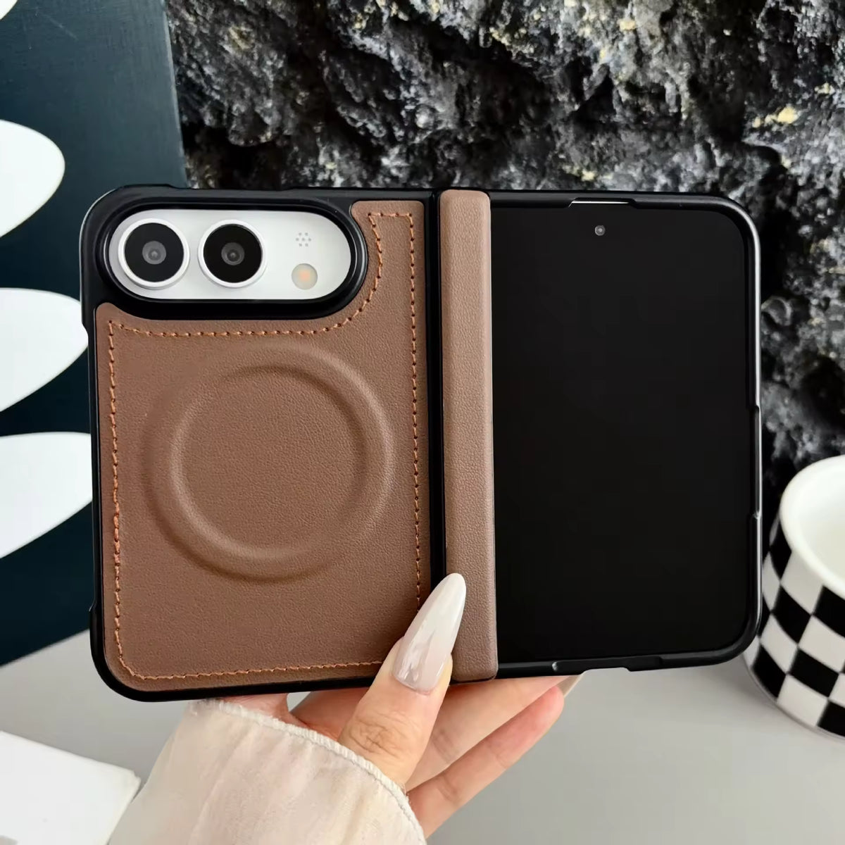 Stitched VeganLeather Texture Case For iPhone Duo
