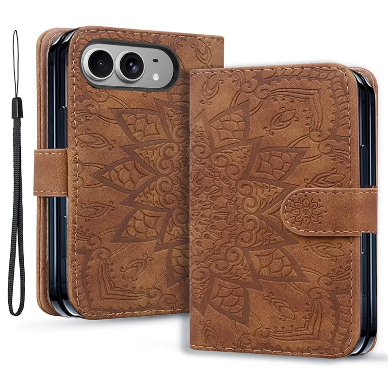 Imprinted Flower Pattern Leather Wallet Case for iPhone Duo
