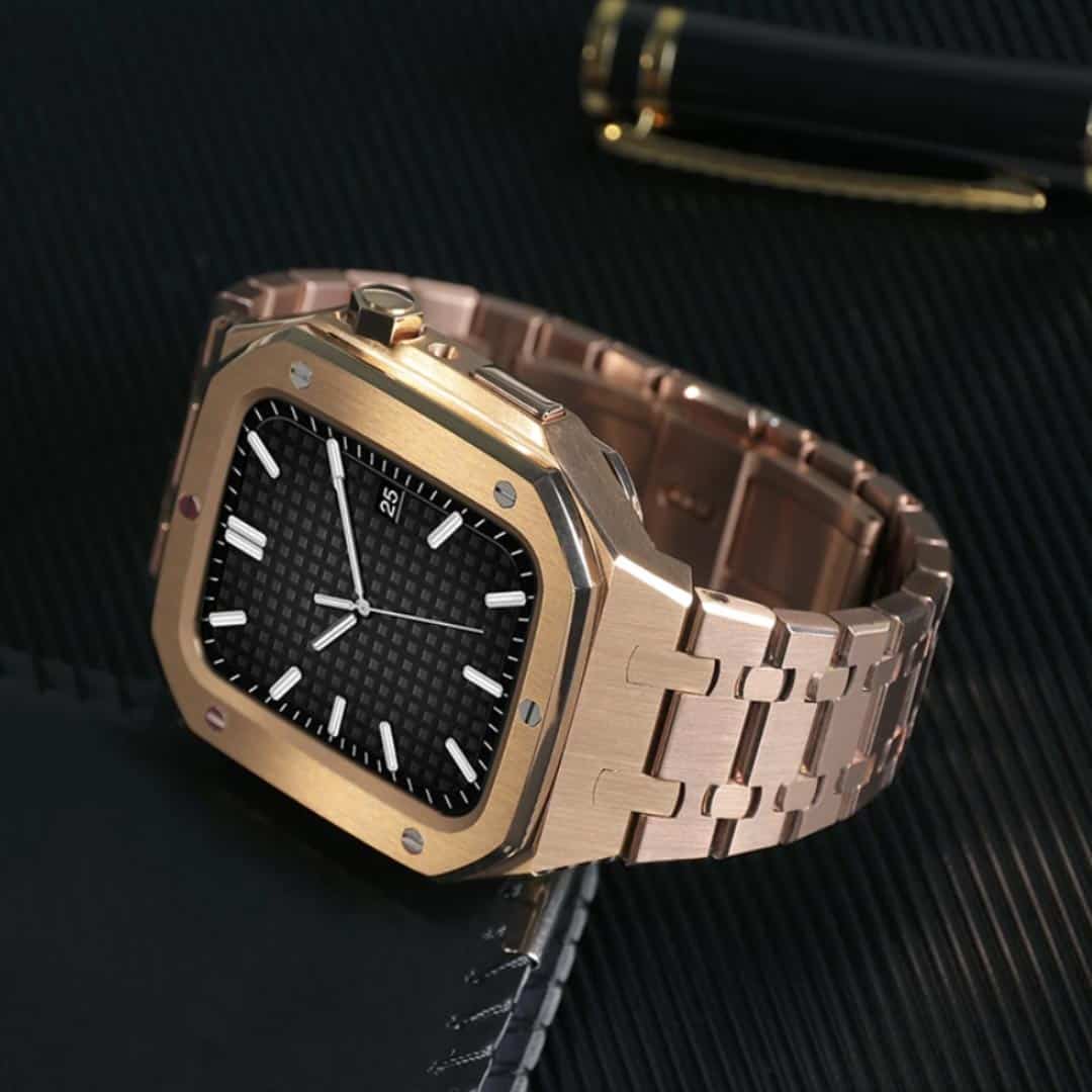 Auriglo Style Luxury Stainless Steel Case with Metal Belt (45MM) – Rose Gold