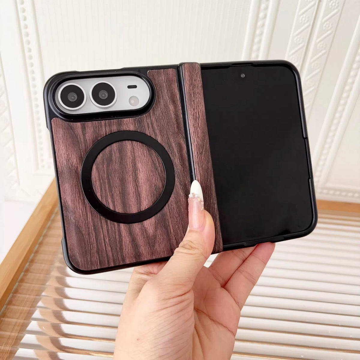 Wooden Texture Shockproof PU Case for iPhone Duo