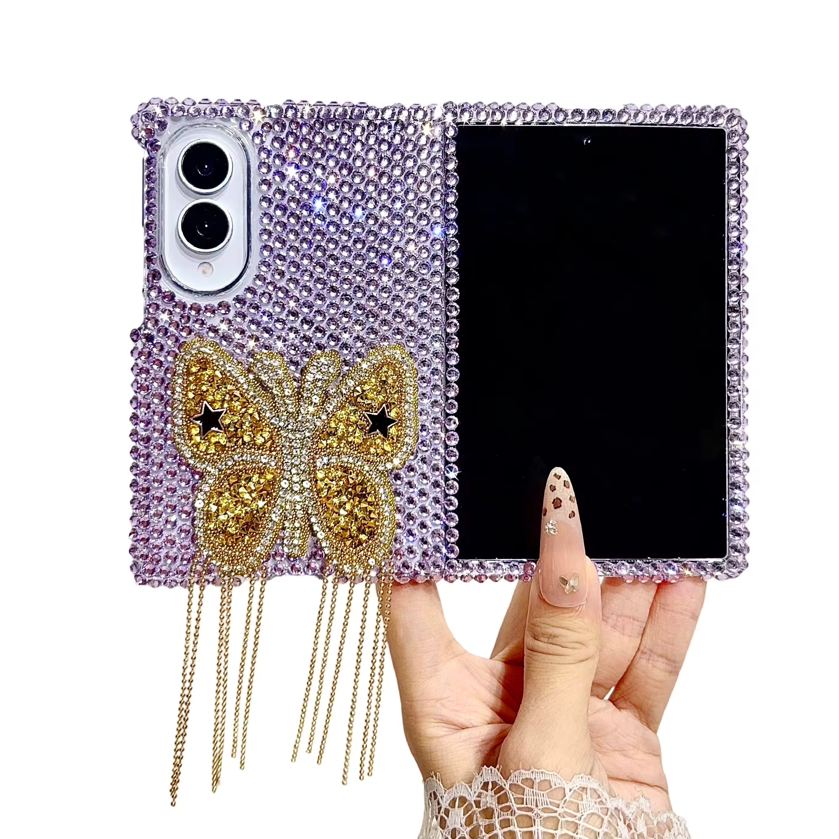 Crystal Butterfly Beaded Wrist Strap Case For Samsung Fold