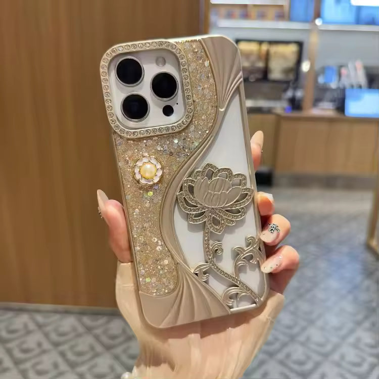 Luxury Glitter Lotus Case For iPhone