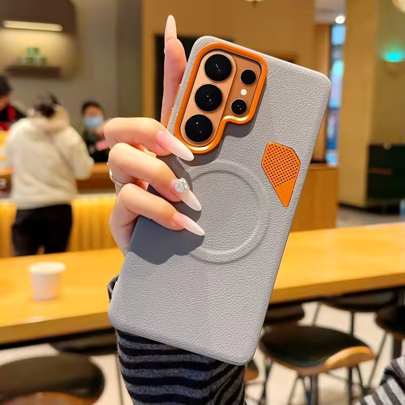 Magnetic Matte PU Case For Samsung