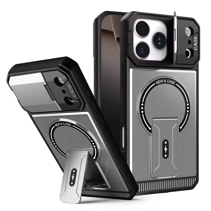 Lens And Back Kickstand Case For iPhone