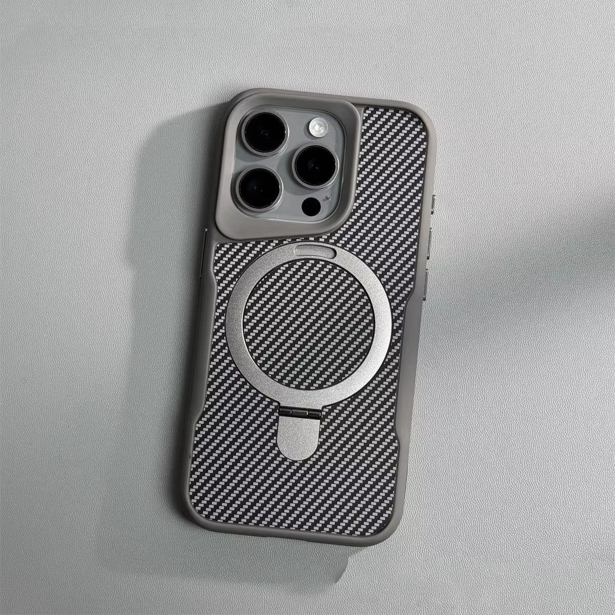 EasyGrip Carbon Texture Case With Kickstand For iPhone