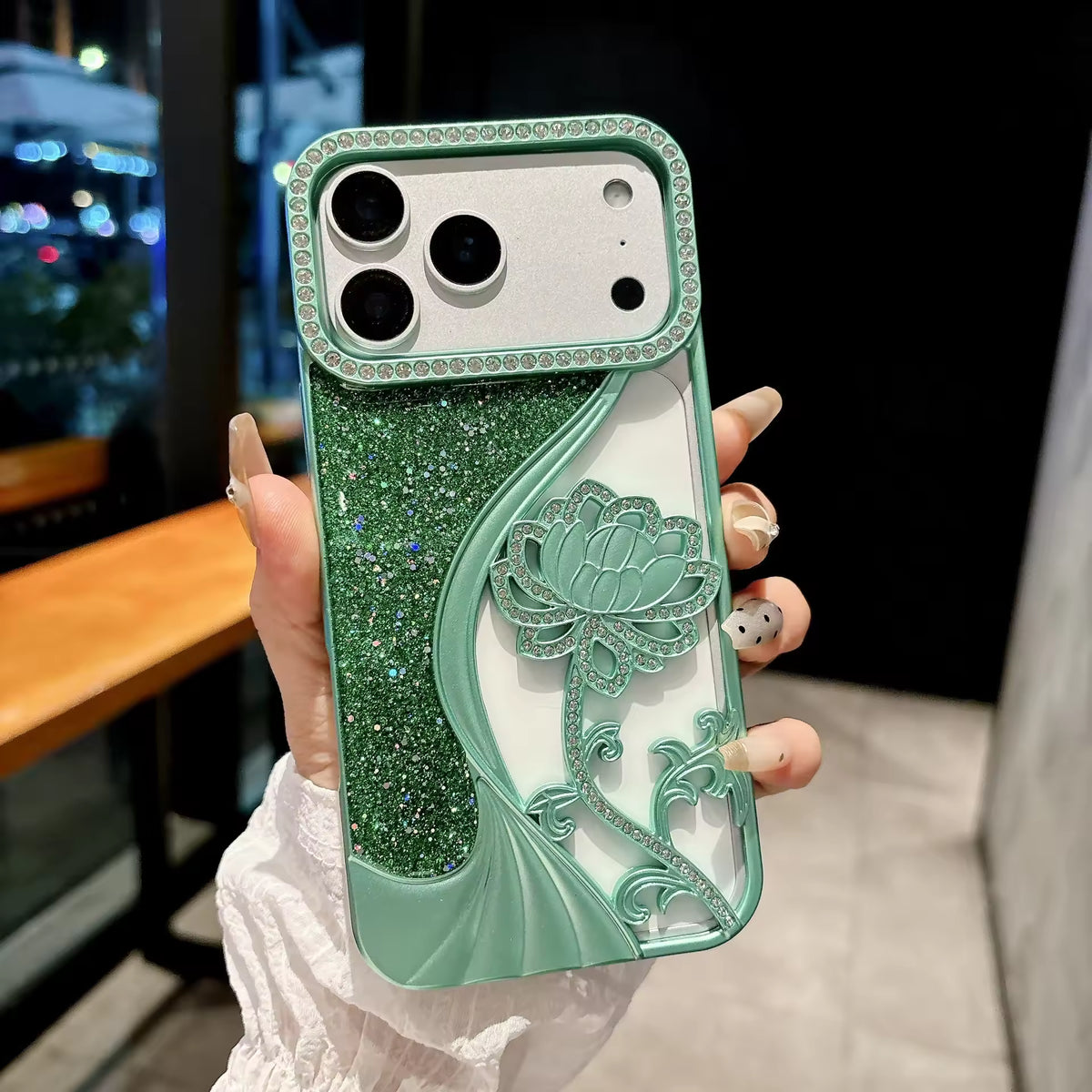 Floral Glitter Phone Case with Rhinestone for iPhone
