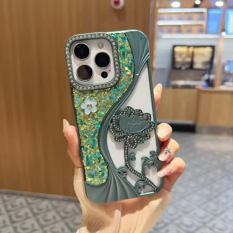 Luxury Glitter Lotus Case For iPhone
