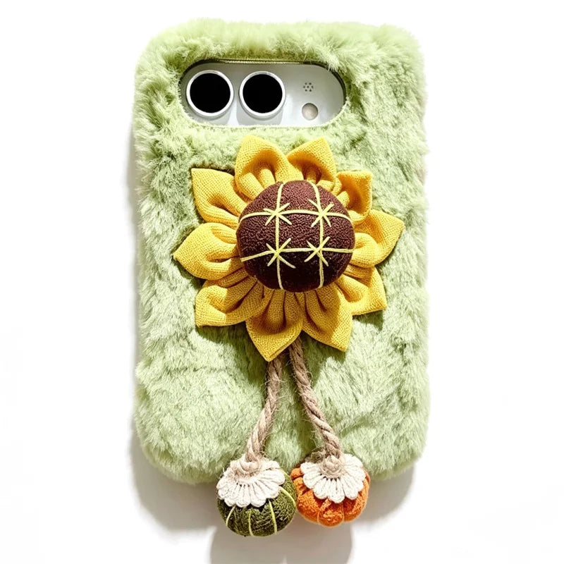 3D Flower Decor Fluffy Cover For iPhone Duo