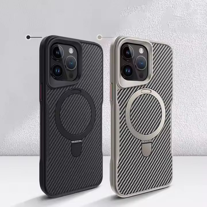 EasyGrip Carbon Texture Case With Kickstand For iPhone