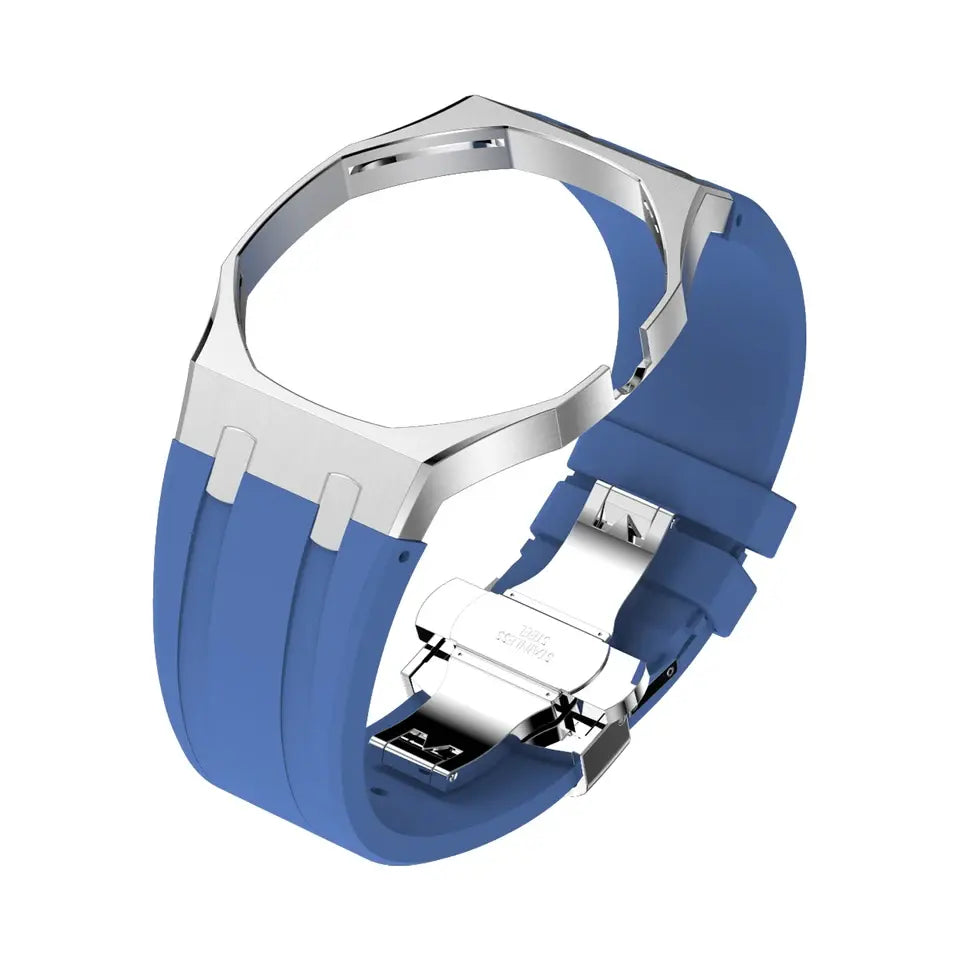 Luxury Stainless Steel Case With Silicon Strap For Swatch (3 o'clock Position Crown )