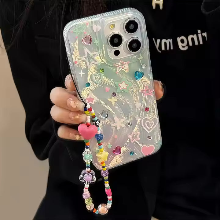 Star And Heart Frosted Case With Bracelet For iPhone