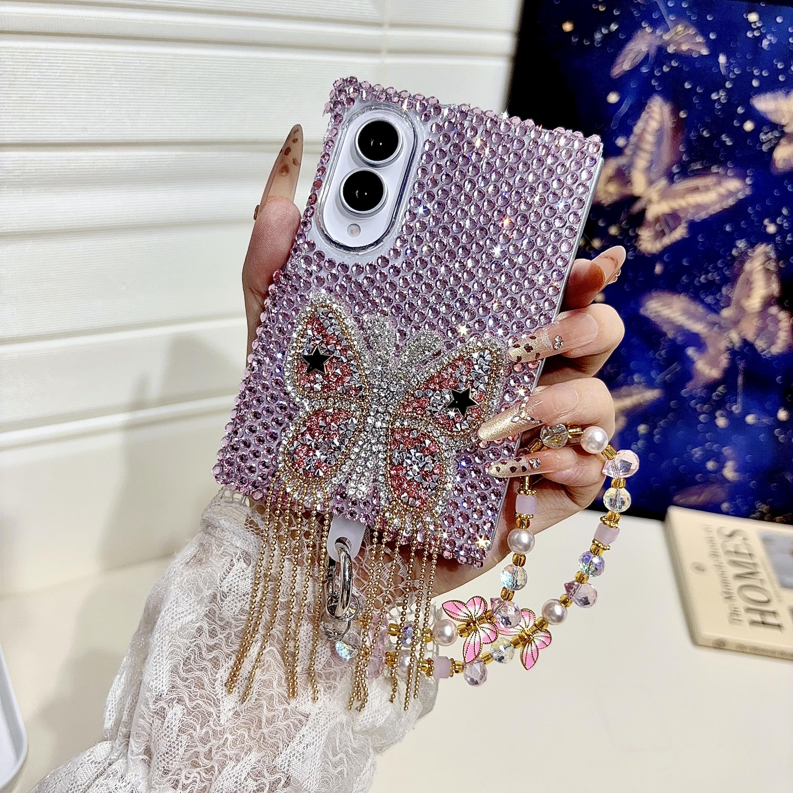 Crystal Butterfly Beaded Wrist Strap Case For Samsung Fold