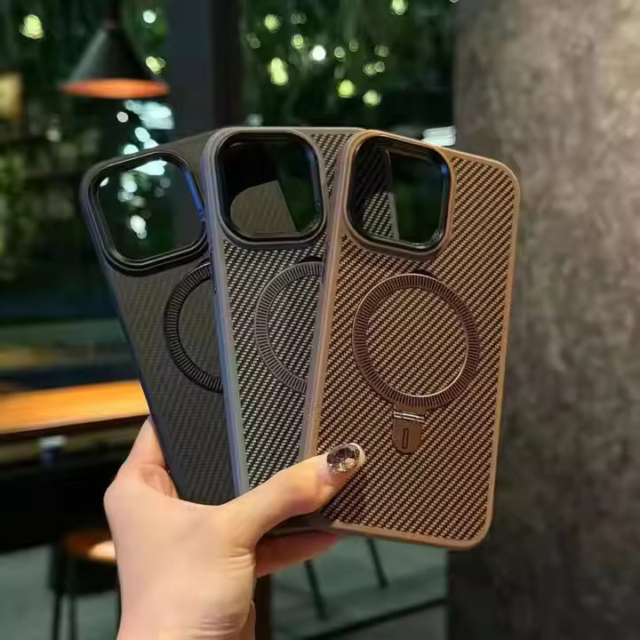 Kevlar Texture With Magnetic Bracket Case For iPhone