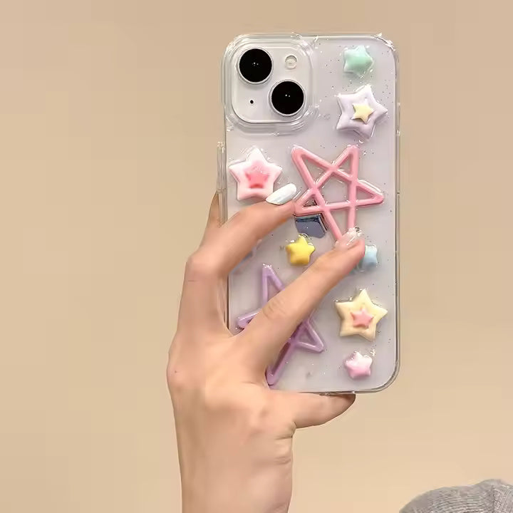 Flotting Glitter Star Heart Design Case For iPhone