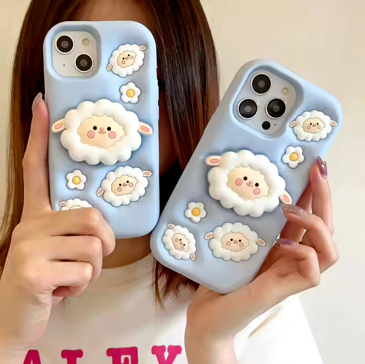 Cute Sheep 3D Case With Stand Holder For iPhone