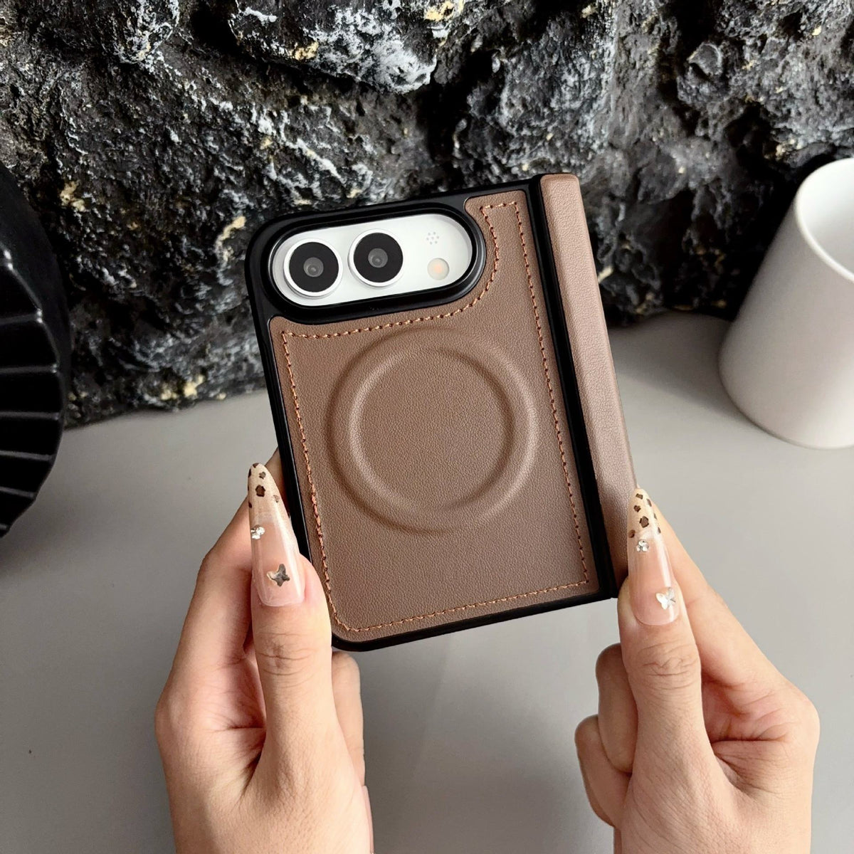 Stitched VeganLeather Texture Case For iPhone Duo