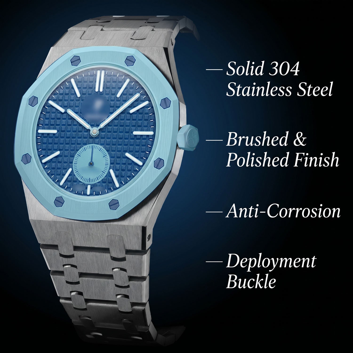 Luxury Stainless Steel Case with Metal Belt For Swatch (3 o'clock Position Crown)