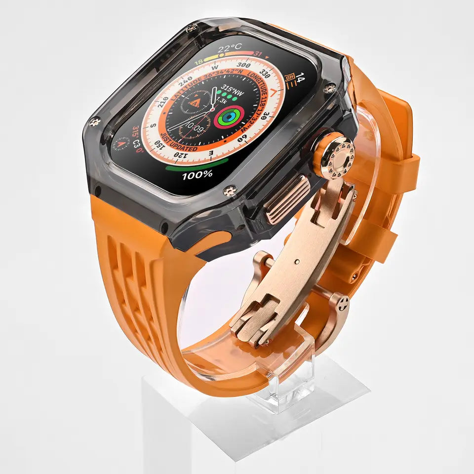 Auriglo Transparent 49mm mod kit watch case for apple ultra watch (ORANGE-BLACK)