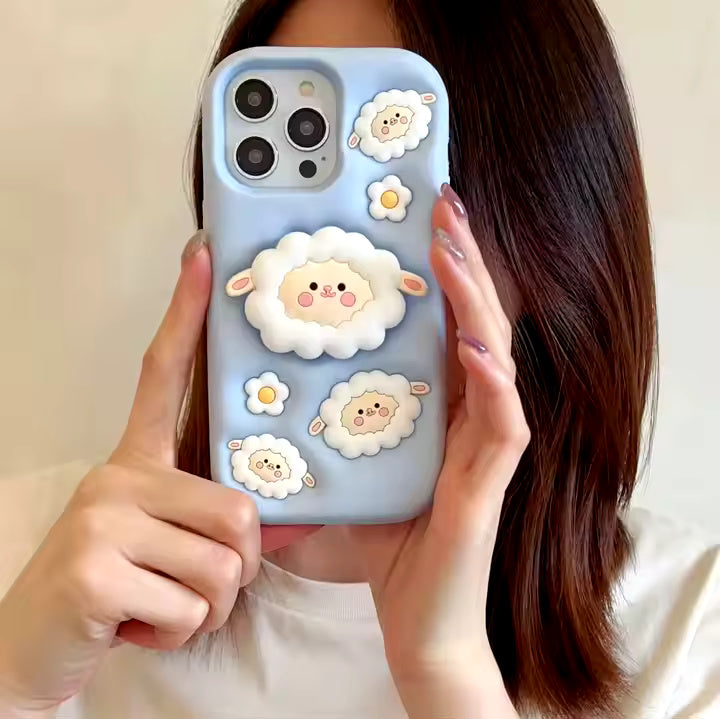 Cute Sheep 3D Case With Stand Holder For iPhone