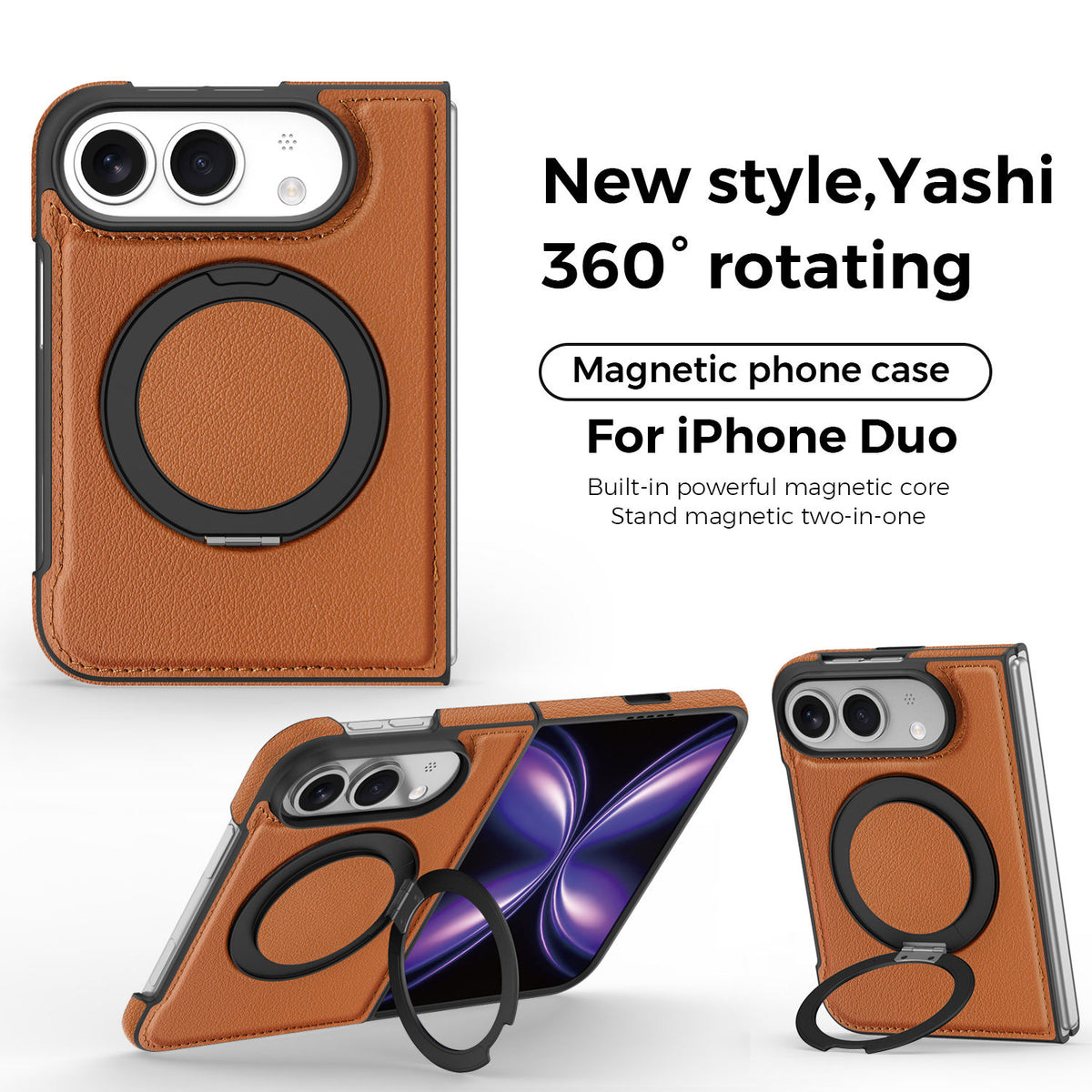 Leather 360 Magnetic Stand Case for iPhone Duo