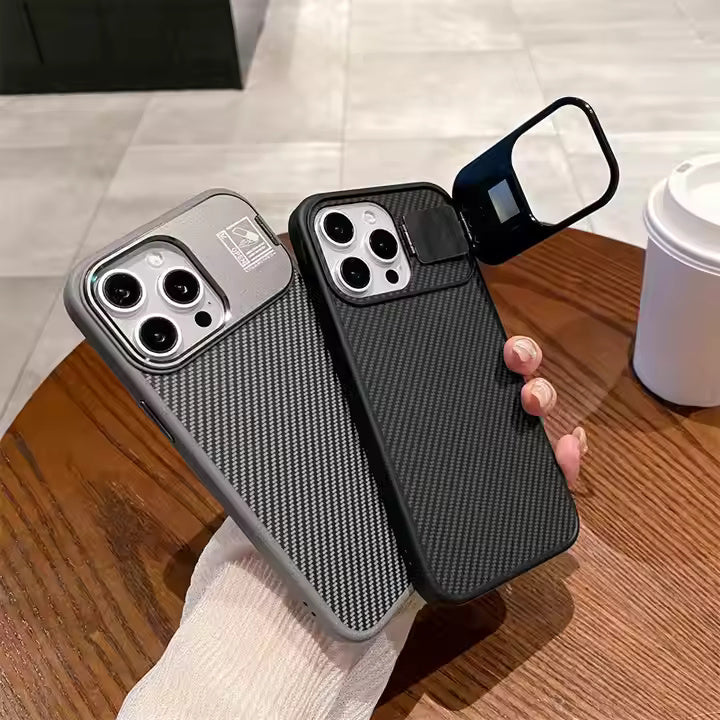 Shockproof Carbon Fiber Texture With Lens Holder Case For iPhone