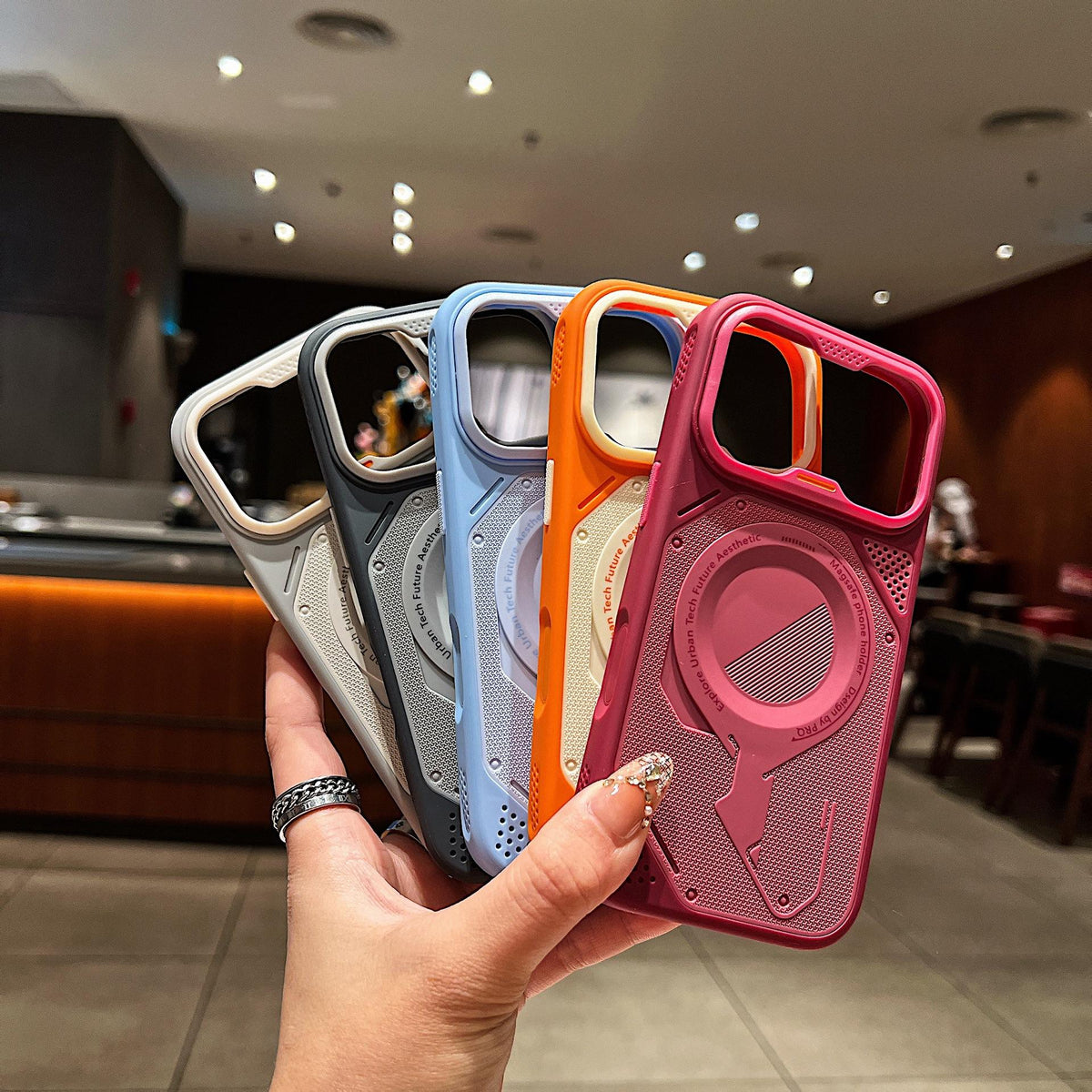 Stylish PC Magnetic Phone Case with Ring Stand for iPhone