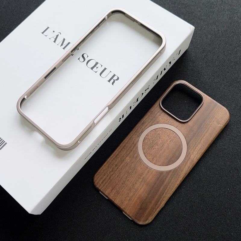 WoodenBack Metal Side Case For iPhone