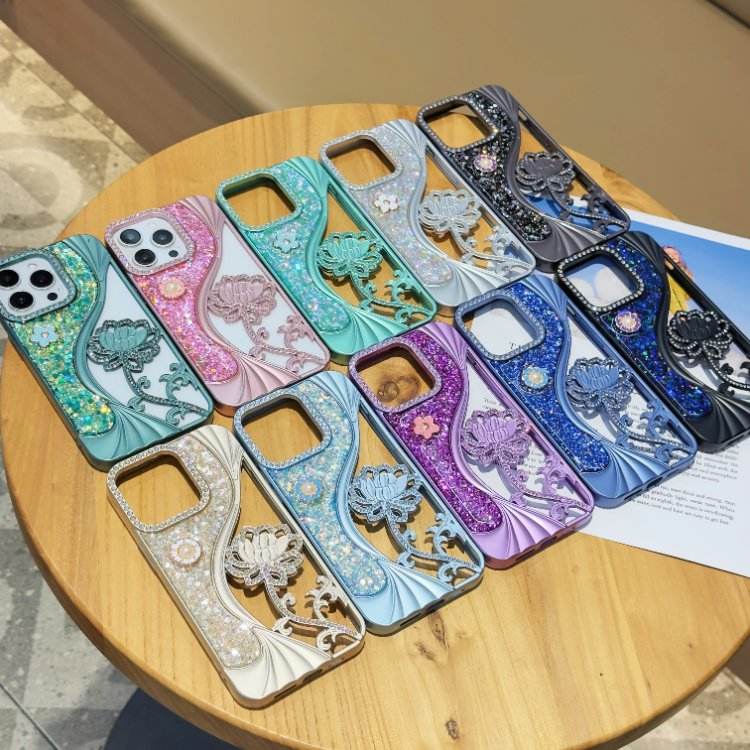 Luxury Glitter Lotus Case For iPhone