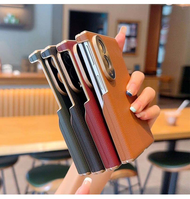 GoldBorder Lychee Pattern Case For Samsung Fold