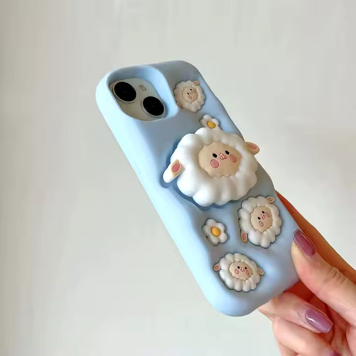 Cute Sheep 3D Case With Stand Holder For iPhone