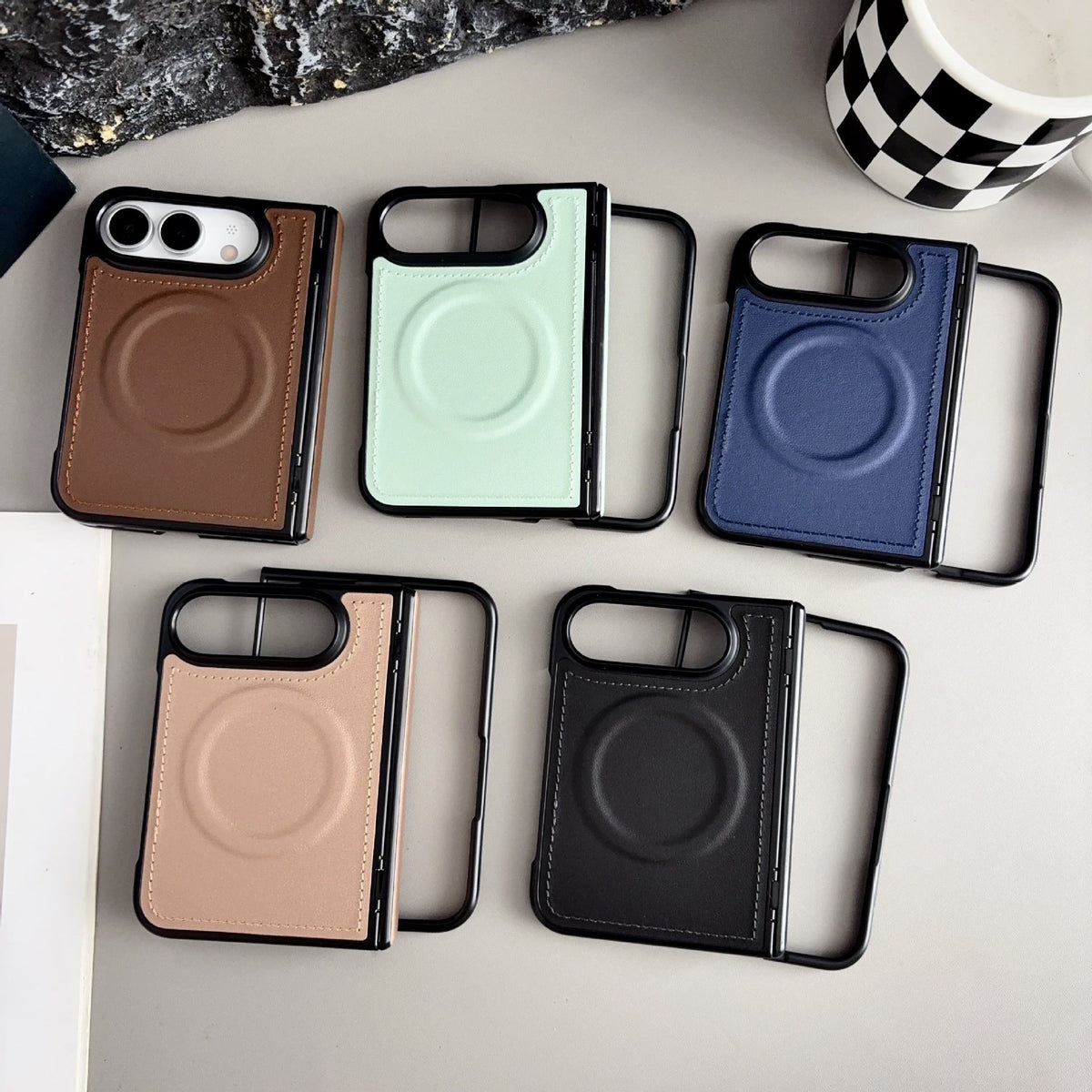 Stitched VeganLeather Texture Case For iPhone Duo