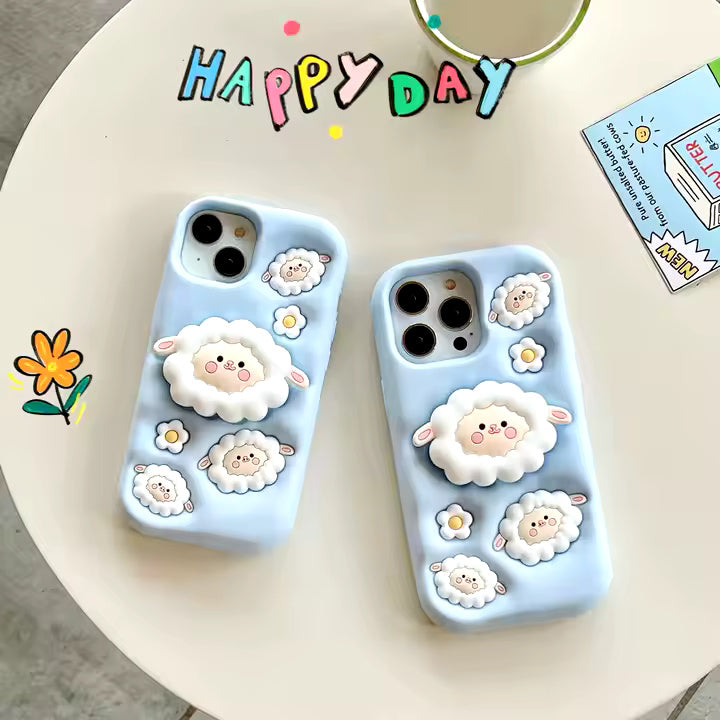 Cute Sheep 3D Case With Stand Holder For iPhone