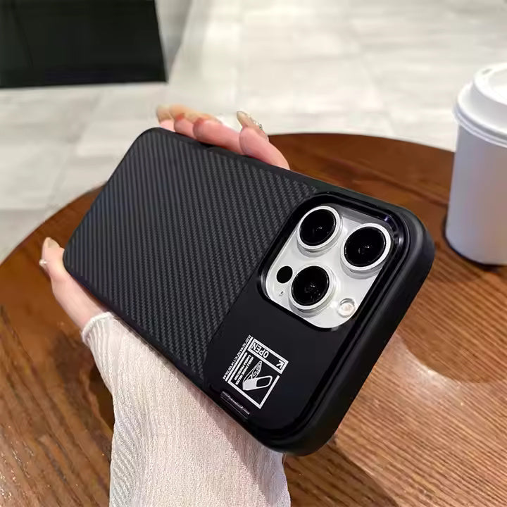 Shockproof Carbon Fiber Texture With Lens Holder Case For iPhone