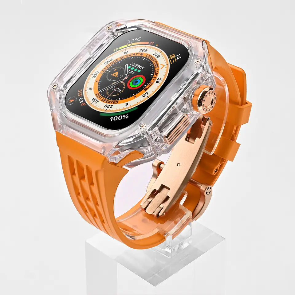 Auriglo Transparent 49mm mod kit watch case for apple ultra watch (ORANGE-BLACK)
