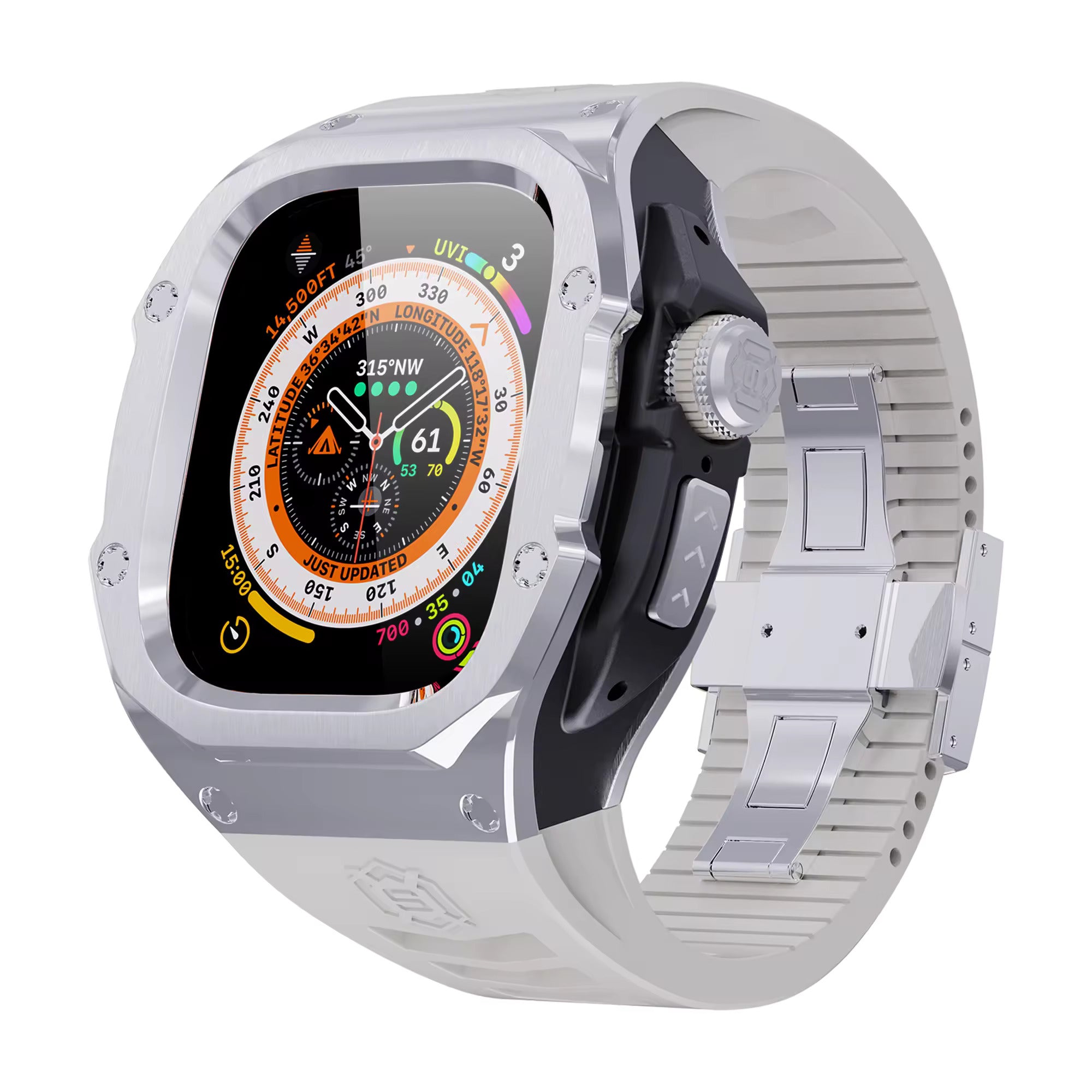 Auriglo luxury Armor Stainless Steel Apple Watch Case For IWatch Ultra 49mm ( Steel+White)