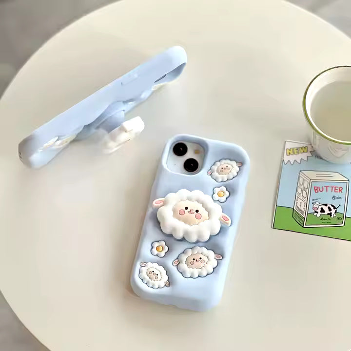 Cute Sheep 3D Case With Stand Holder For iPhone