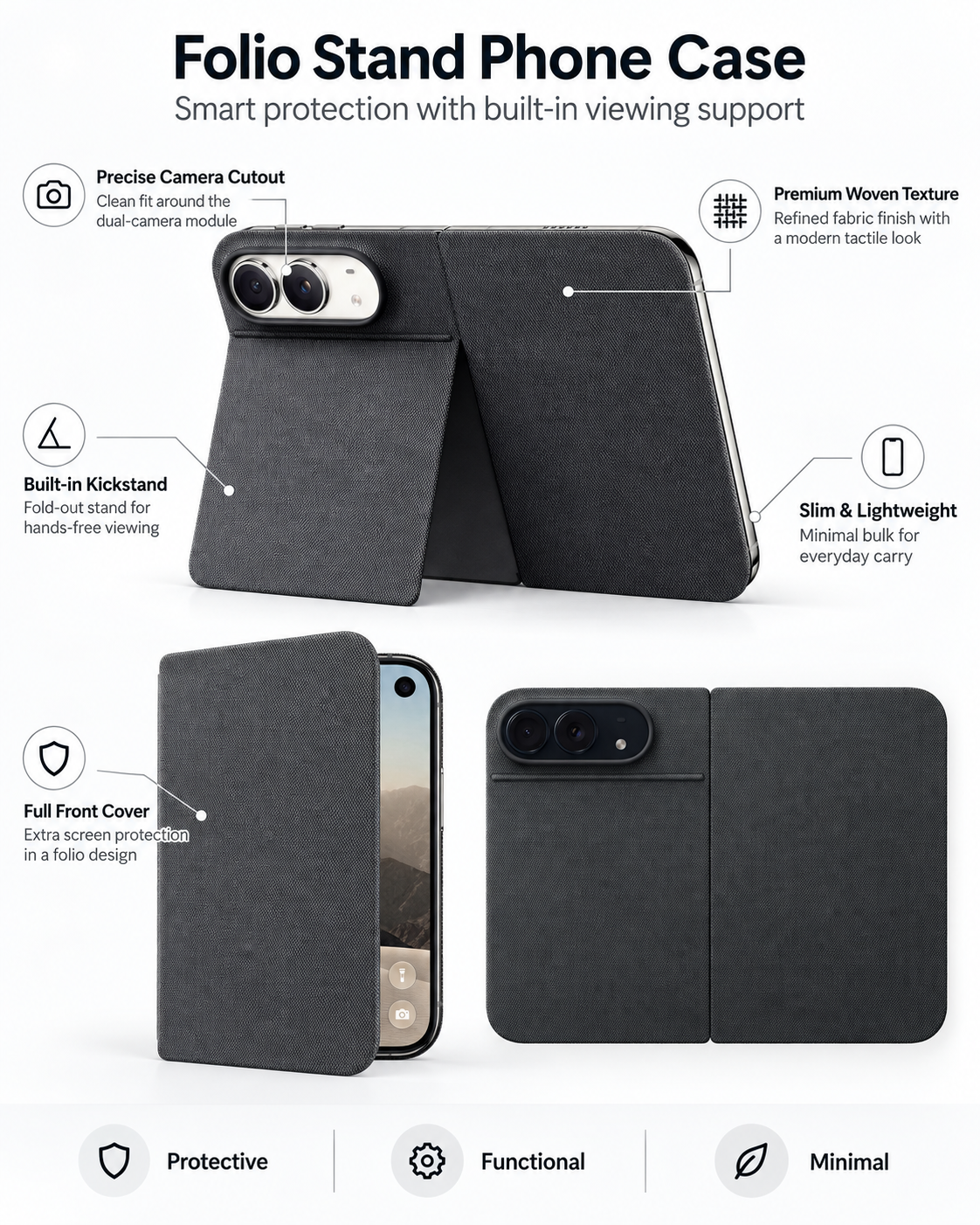 Techwoven Magnetic Case With Multi-Angle Kickstand for iPhone Duo