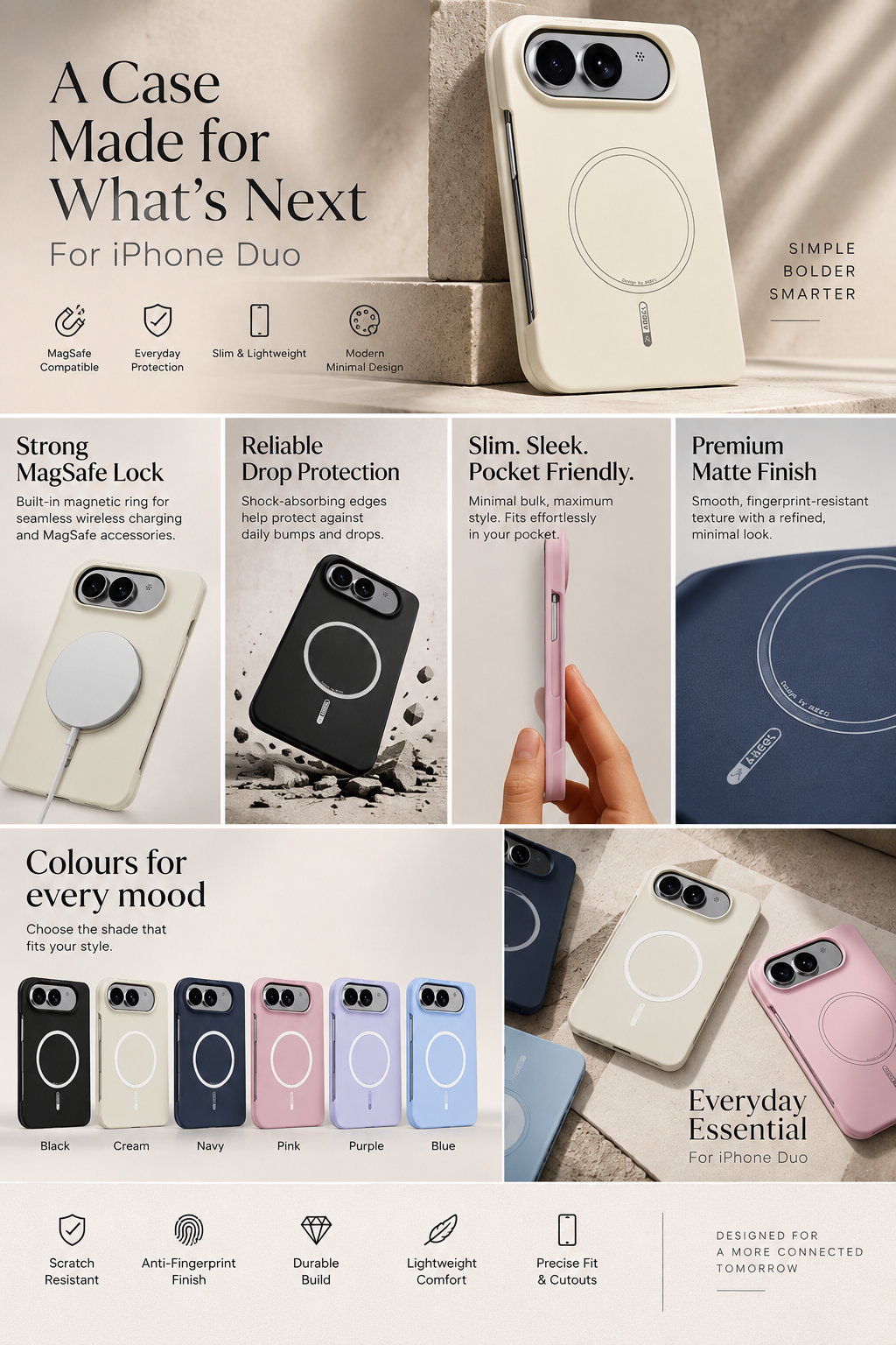 Premium Matte Finish Protective Case for iPhone Duo