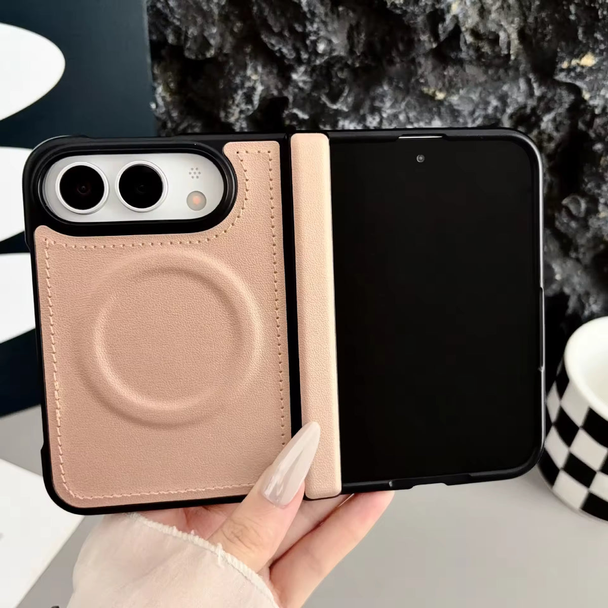 Stitched VeganLeather Texture Case For iPhone Duo