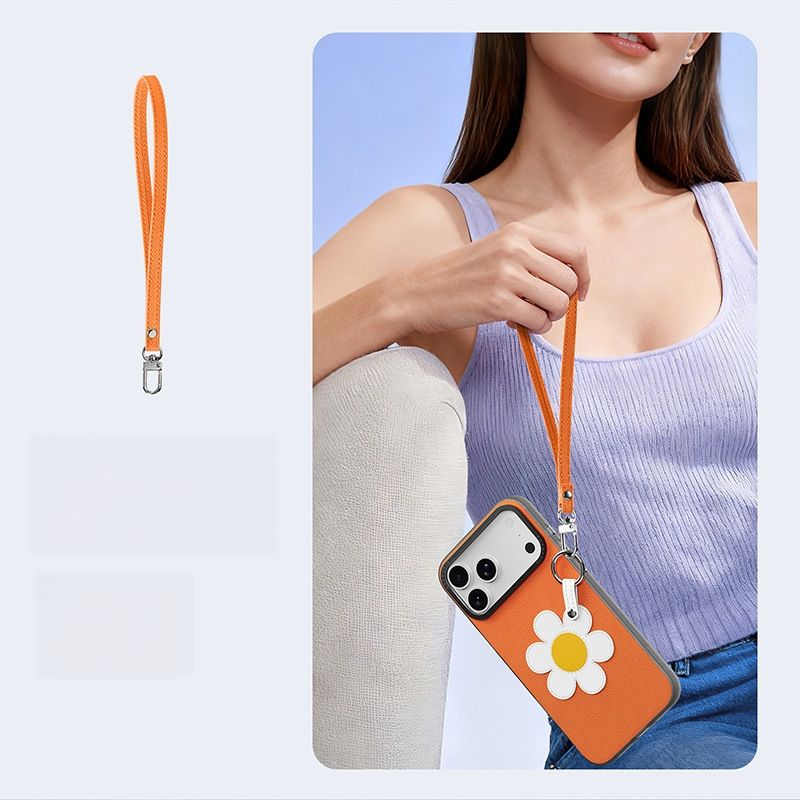 Decorative Leather Phone Case with Wrist Strap for iPhone