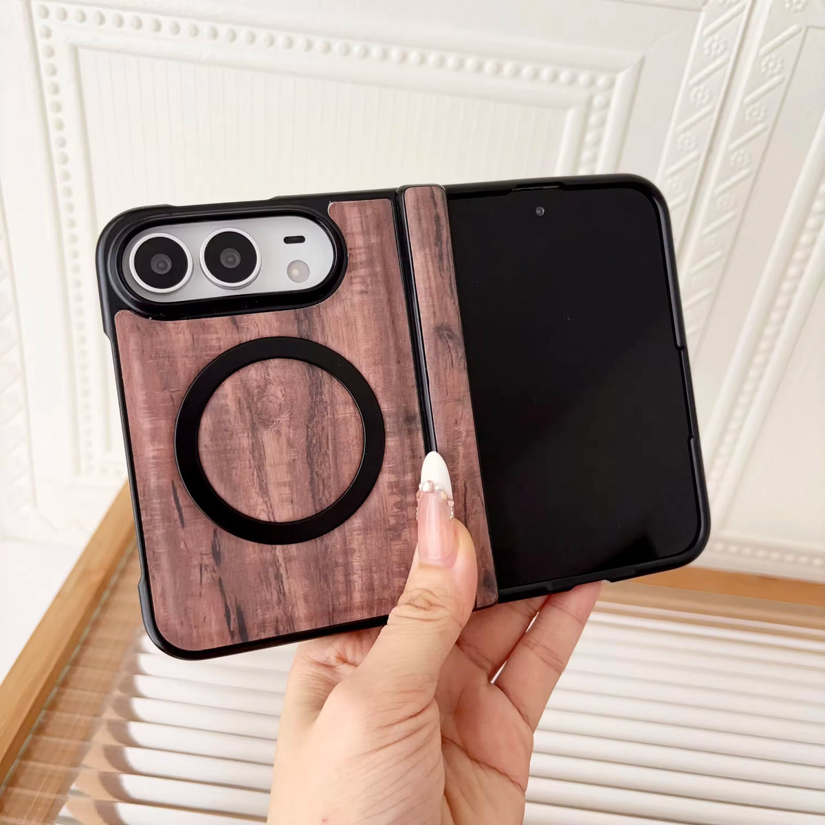 Wooden Texture Shockproof PU Case for iPhone Duo