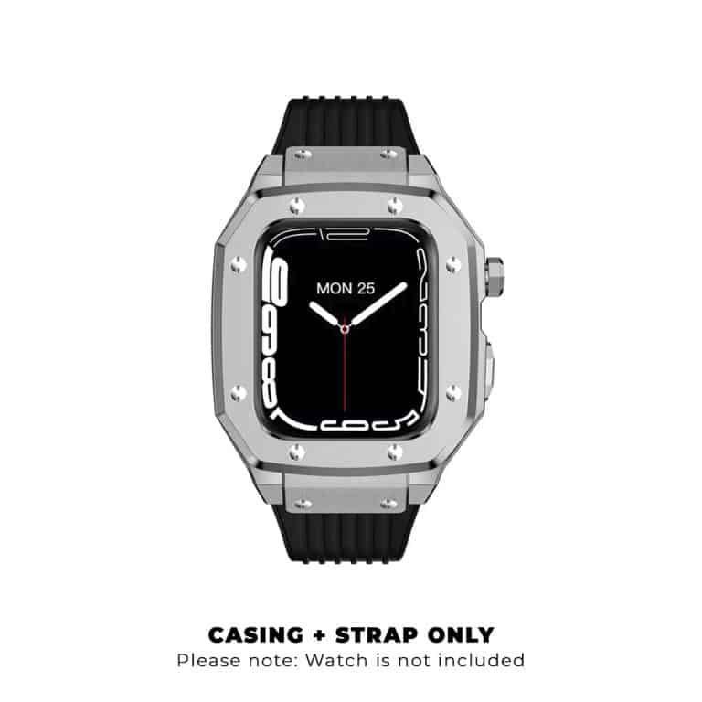 Auriglo Luxury Stainless Steel Case with Silicon Strap (44-45MM) – Black & Silver