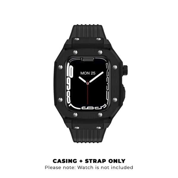 Auriglo Luxury Stainless Steel Case with Silicon Strap (44-45MM) – Black
