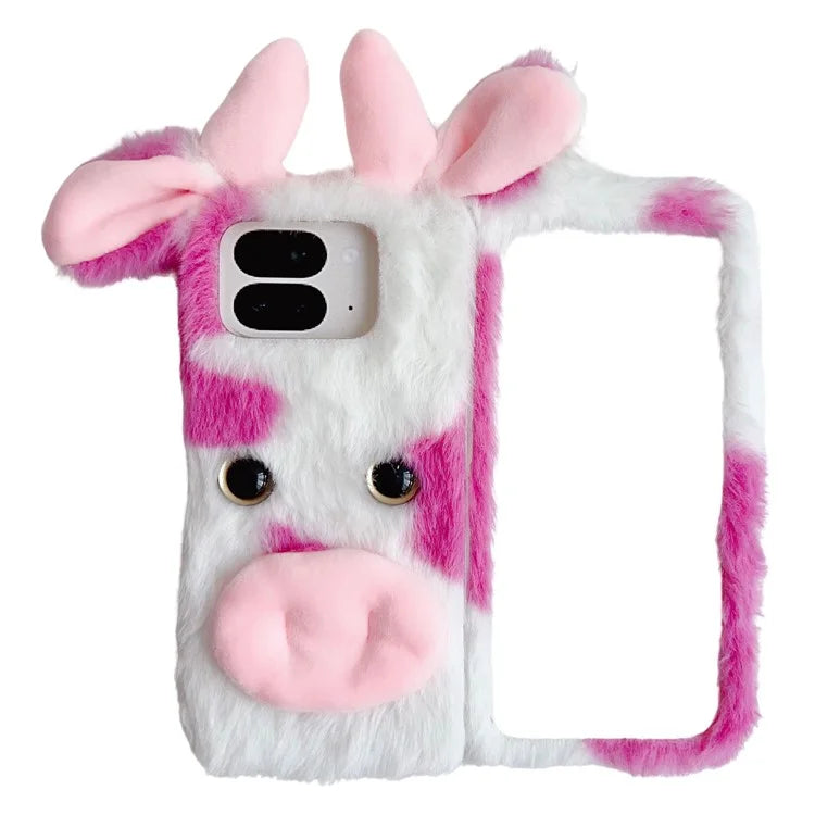 Fluffy Cute Cow Case For Google