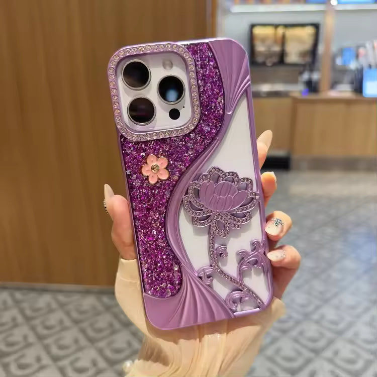Luxury Glitter Lotus Case For iPhone